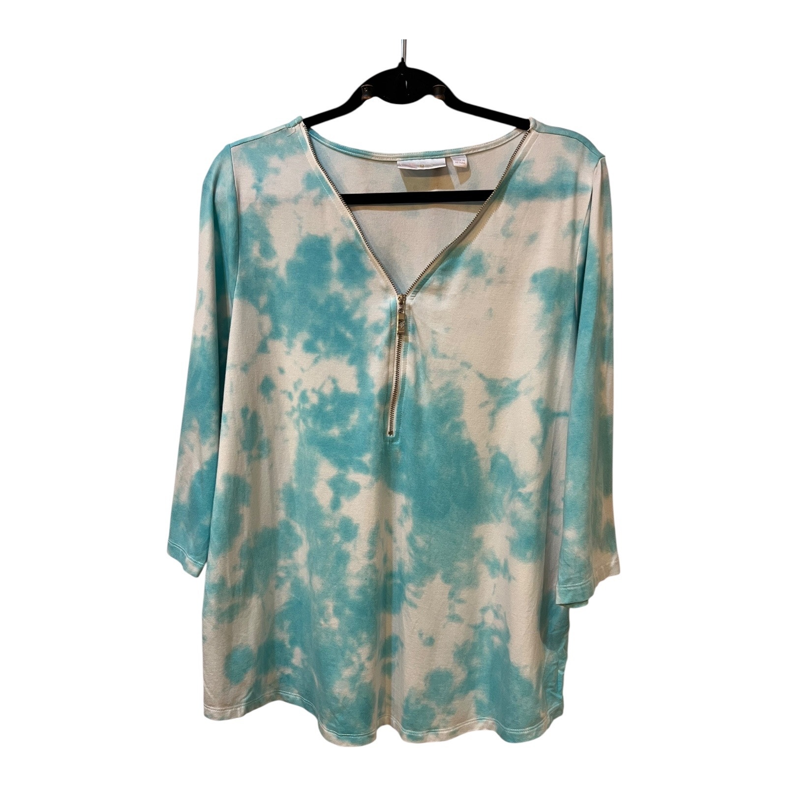Belle Kim Gravel Tripleluxe Knit Signature Print Top Aqua Tie Dye Large A375863 — image 2 of 8